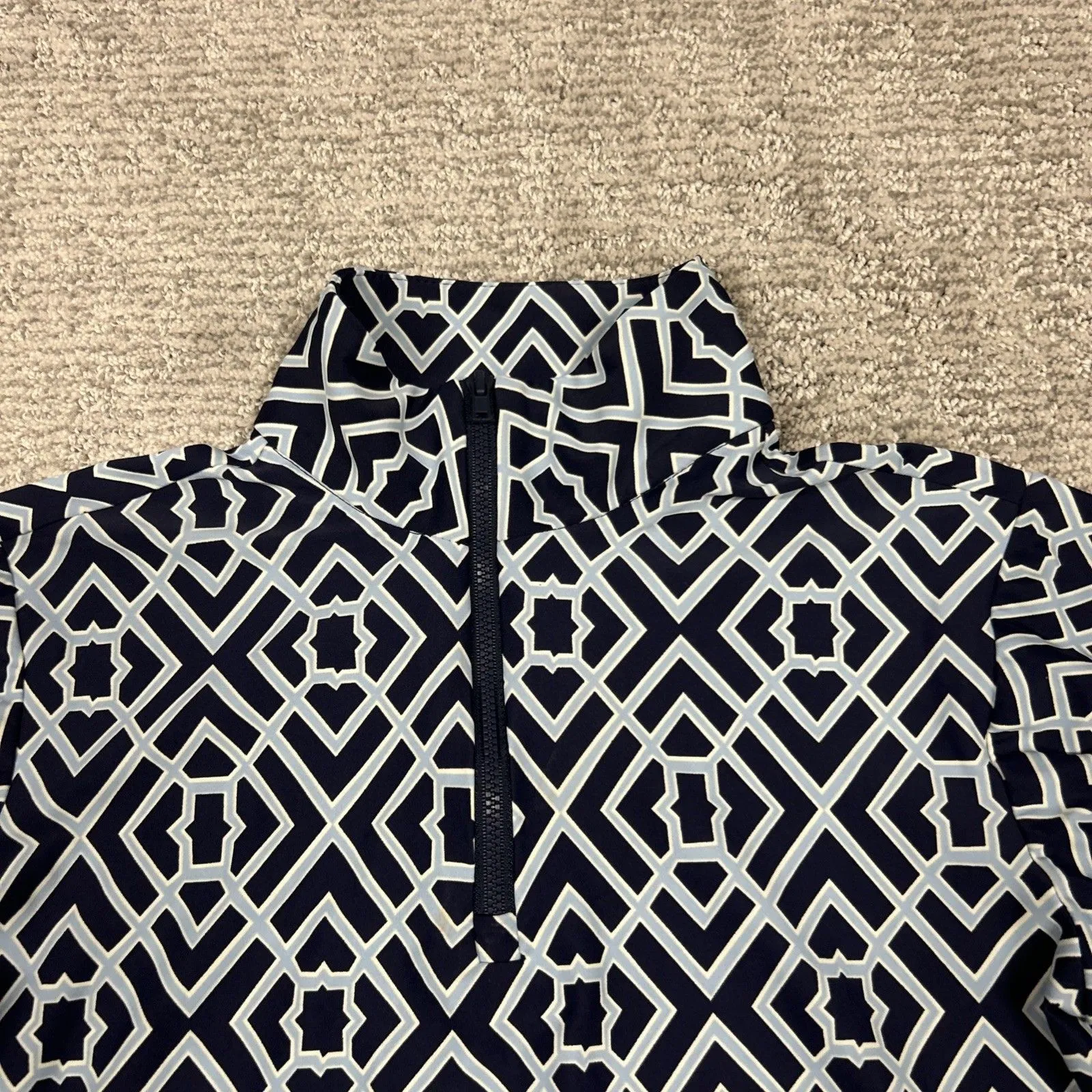 Jude Connally Top Shirt Womens XS Stretch Navy Aqua Beach Resort Vacation USA Blue - Image 3