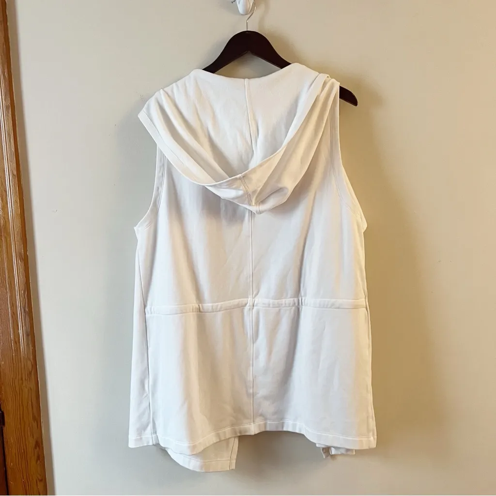 Fabletics White Hooded Vest Open Front Cardigan Drawstring Back Size XL - Image 9