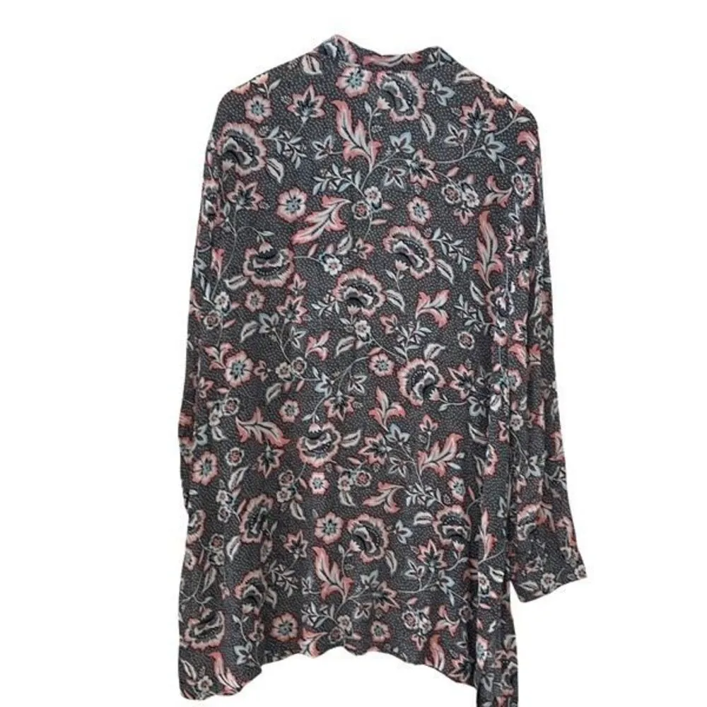 J. Jill Womens Marvelflor Floral Long Sleeve Tunic Button Up Shirt Multicolor XL Black - Image 3