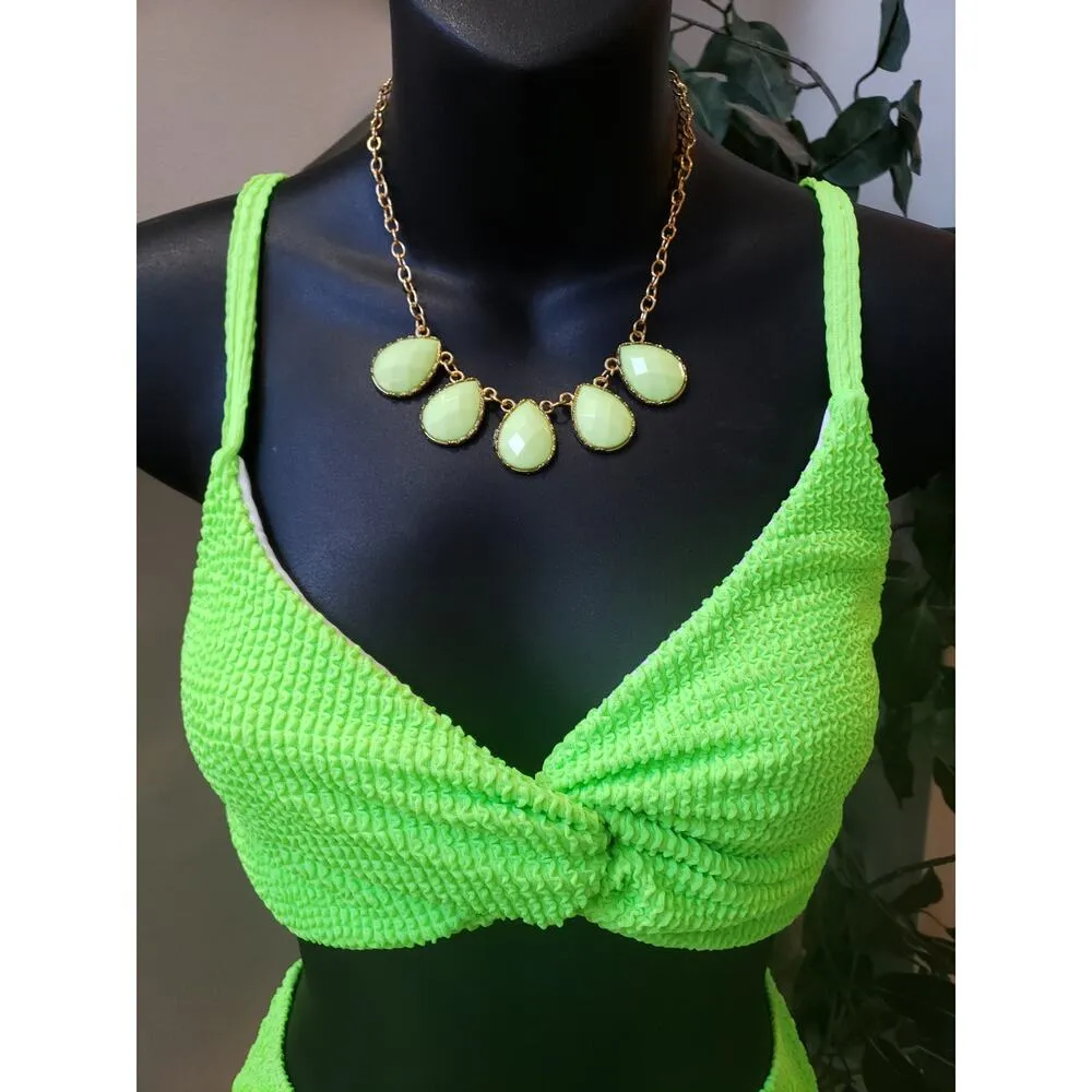Womens 2 Piece Swimsuit Large Green Crinkle Stretch Twist Front Adjustable Strap - Image 4