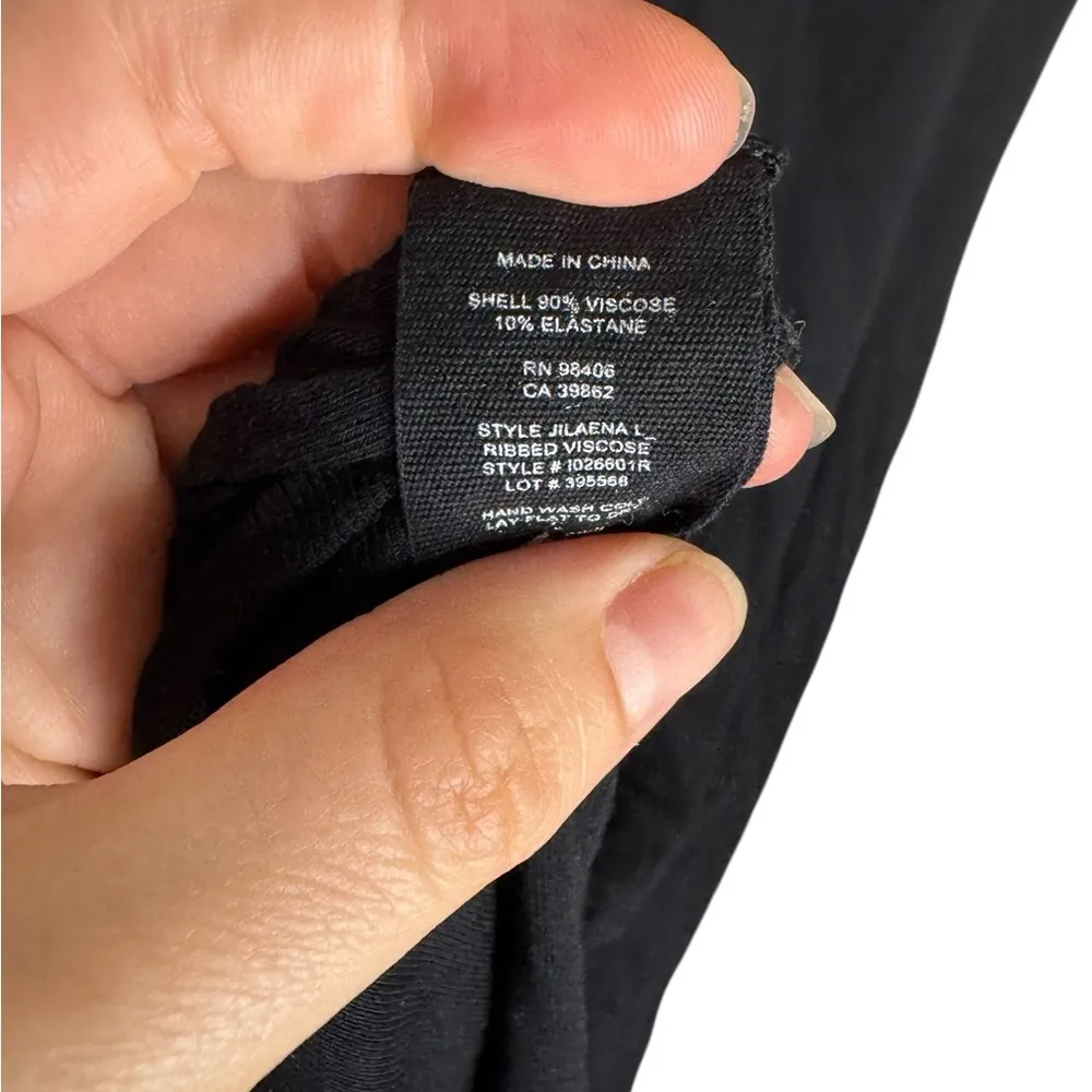 Theory Black Midi Dress Size Small Jersey Knit Ruched Side Bottom Slit Small - Image 5