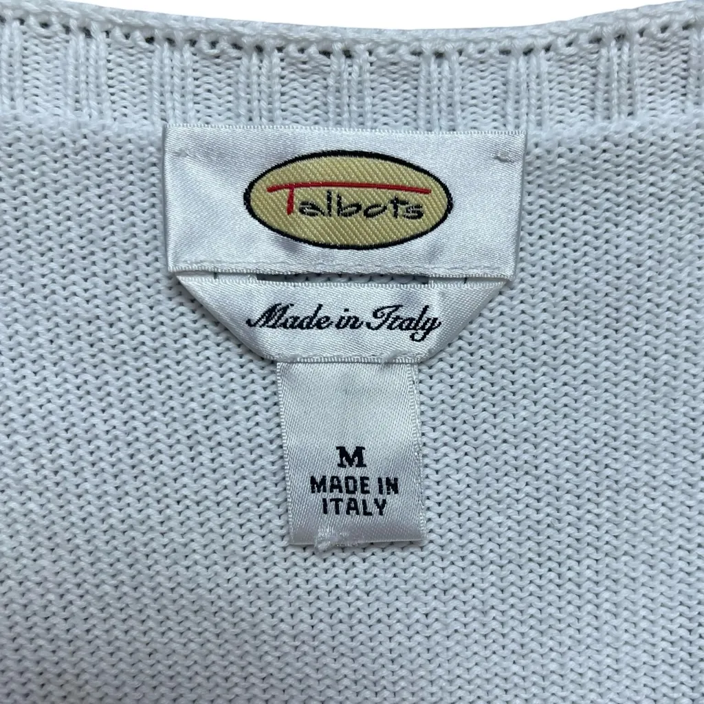 Vintage Talbots Knit Cardigan Womens Medium White 100% Cotton 90s Made In Italy - Image 3