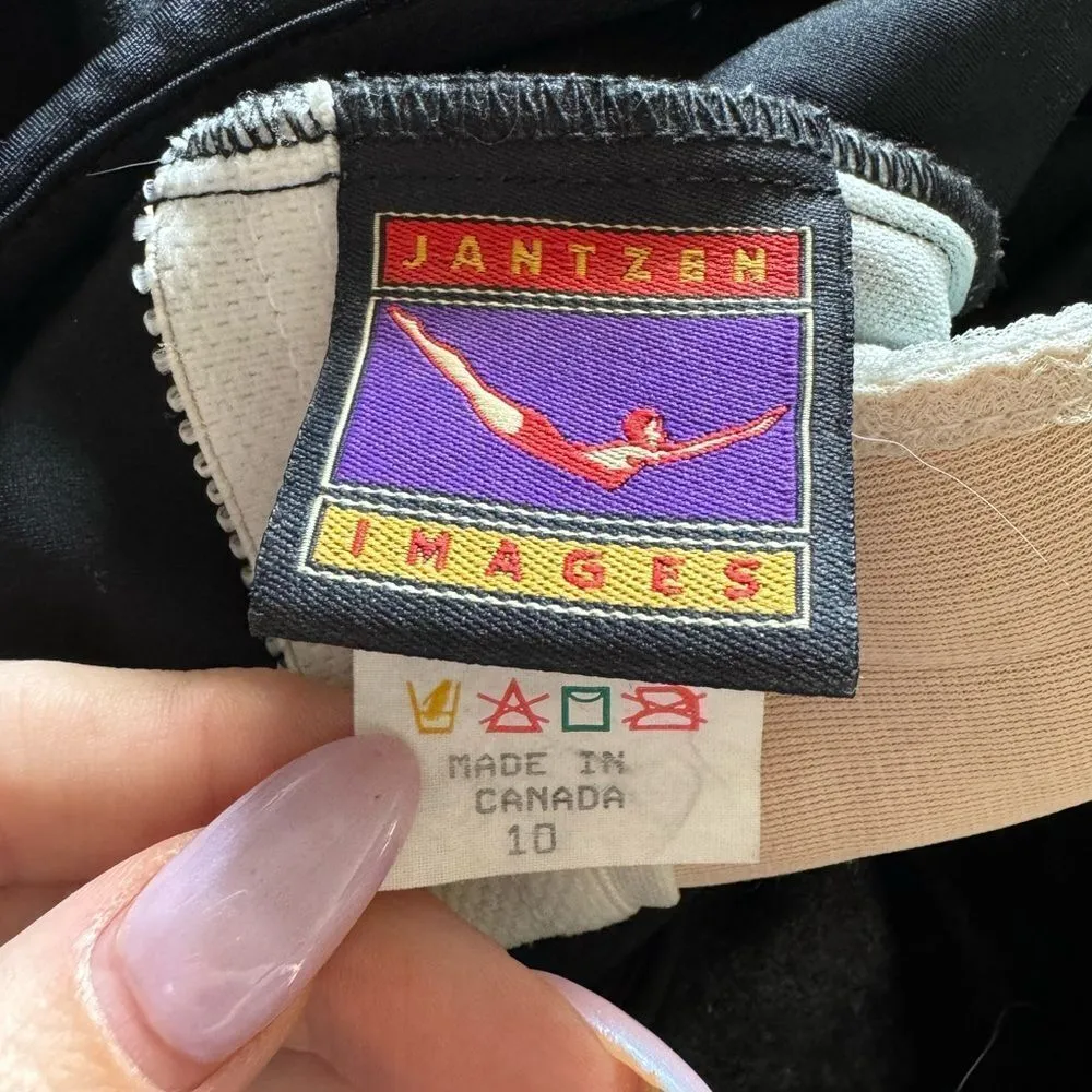 Vintage Jantzen Mesh High Neck Swimsuit Onesie Sz 10 Black Full Coverage Amulet‎ - Image 7