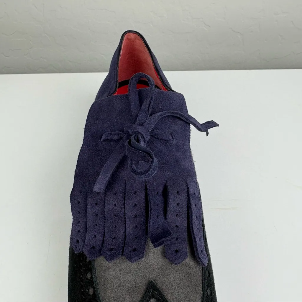 Pas De Rouge gray blue and black oxford shoes with fringe details size 39 - Image 8