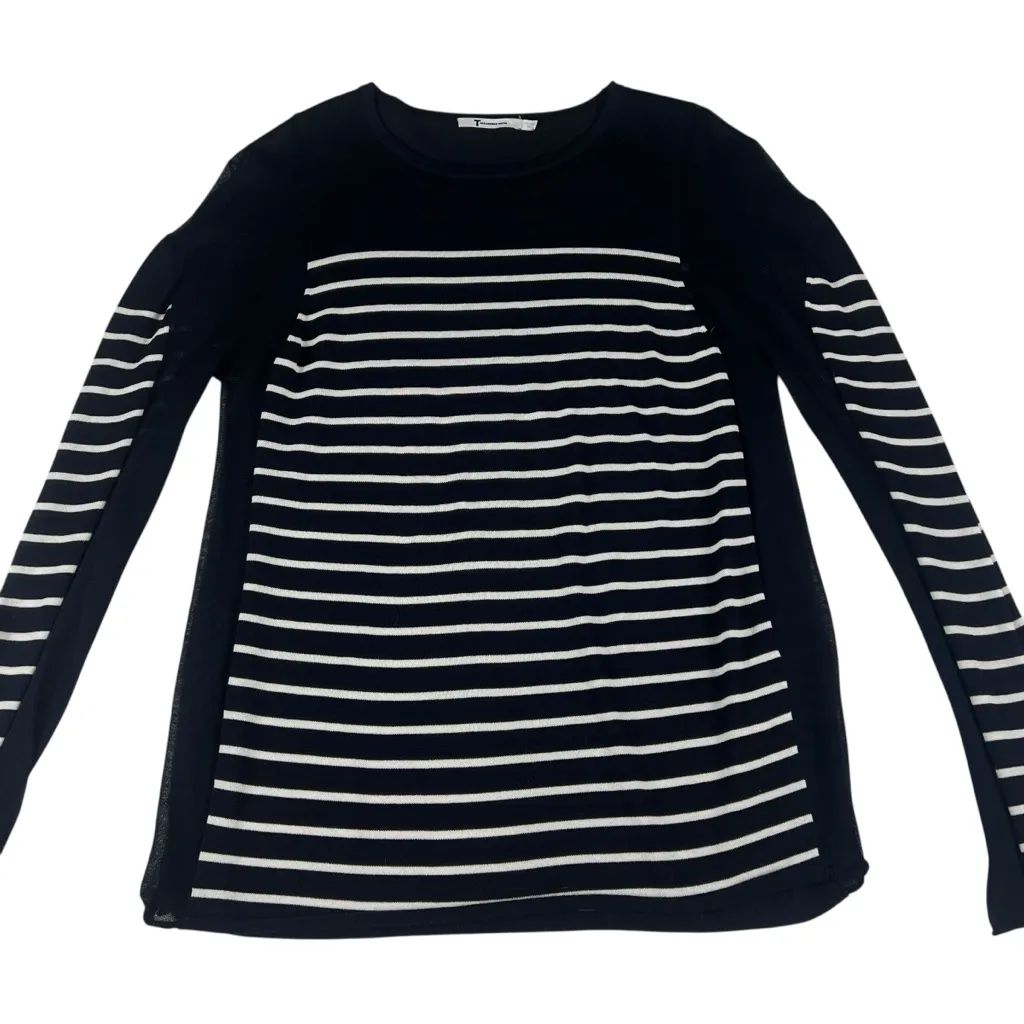 T Alexander Wang Side Sheer Panels Striped Lightweight Long Sleeve Sweater Blue Size M - Image 9