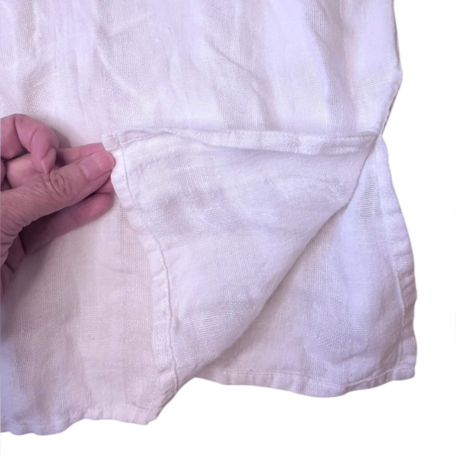 Flax White Textured Linen Button Down Long Sleeve Blouse Tunic Cover Up Medium - Image 6