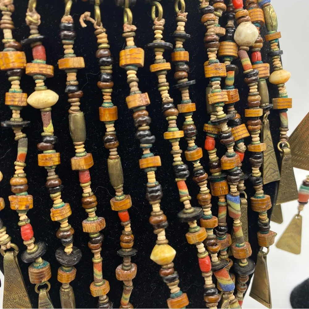 Vintage Tribal Beaded Bronze Bohemian Waterfall Necklace And Earrings Set - Image 9