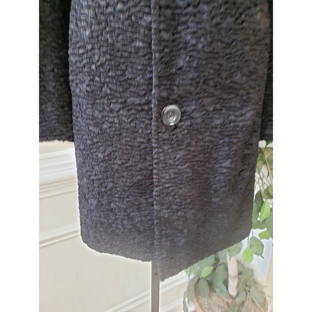 Women's Reversible Coat M Black Lined Textured Slit Sleeve Collar Button Front Size M - Image 12