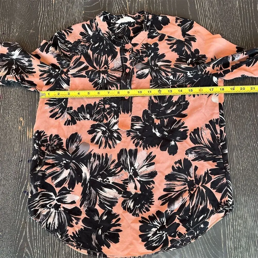 Rebecca Taylor Women's Silk Floral Print Long Sleeve Henley Top Pink Size 2 - Image 7