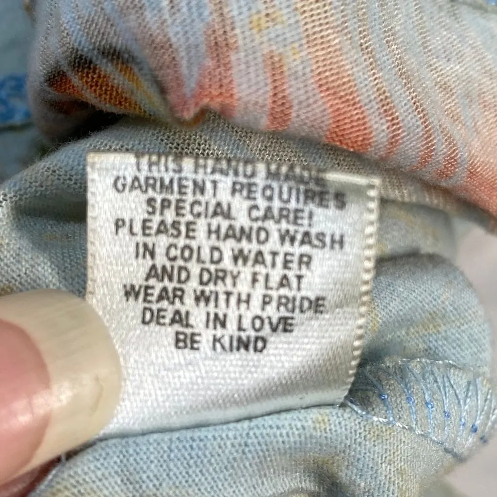 Butterfly Dropout Art to‎ Wear Button Up Top Peacock Print 3/4 Sleeve M Blue Size M - Image 7