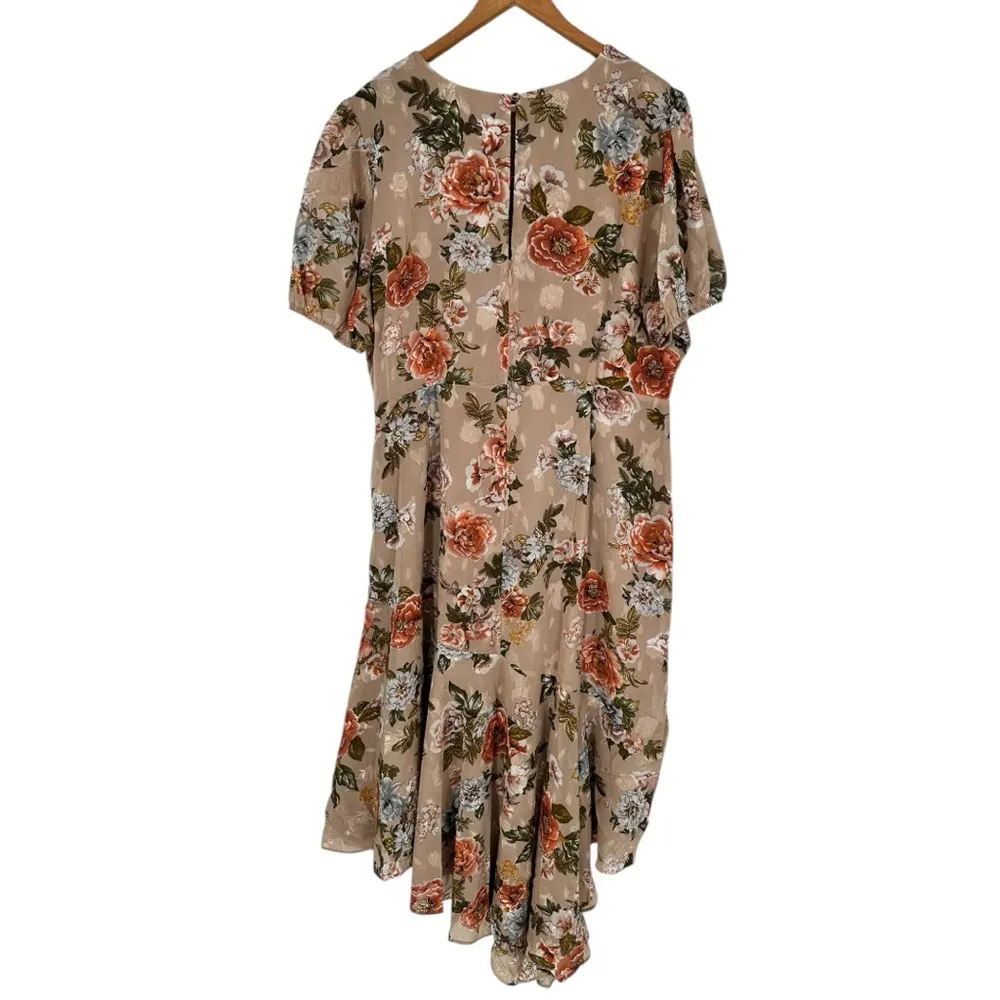 Sugarlips Harbin Floral Balboa Asymmetrical Hem Midi Dress size 2X Puff Sleeves - Image 10