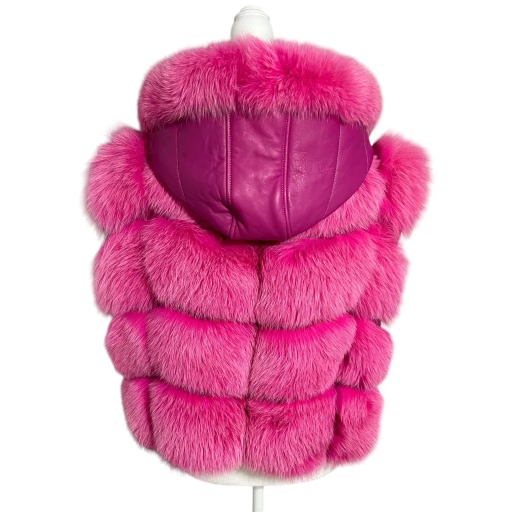 Smith Fine Furs Genuine Fox Fur Convertible Hooded Jacket To Vest Pink Dyed 2XL Size 2X - Image 10