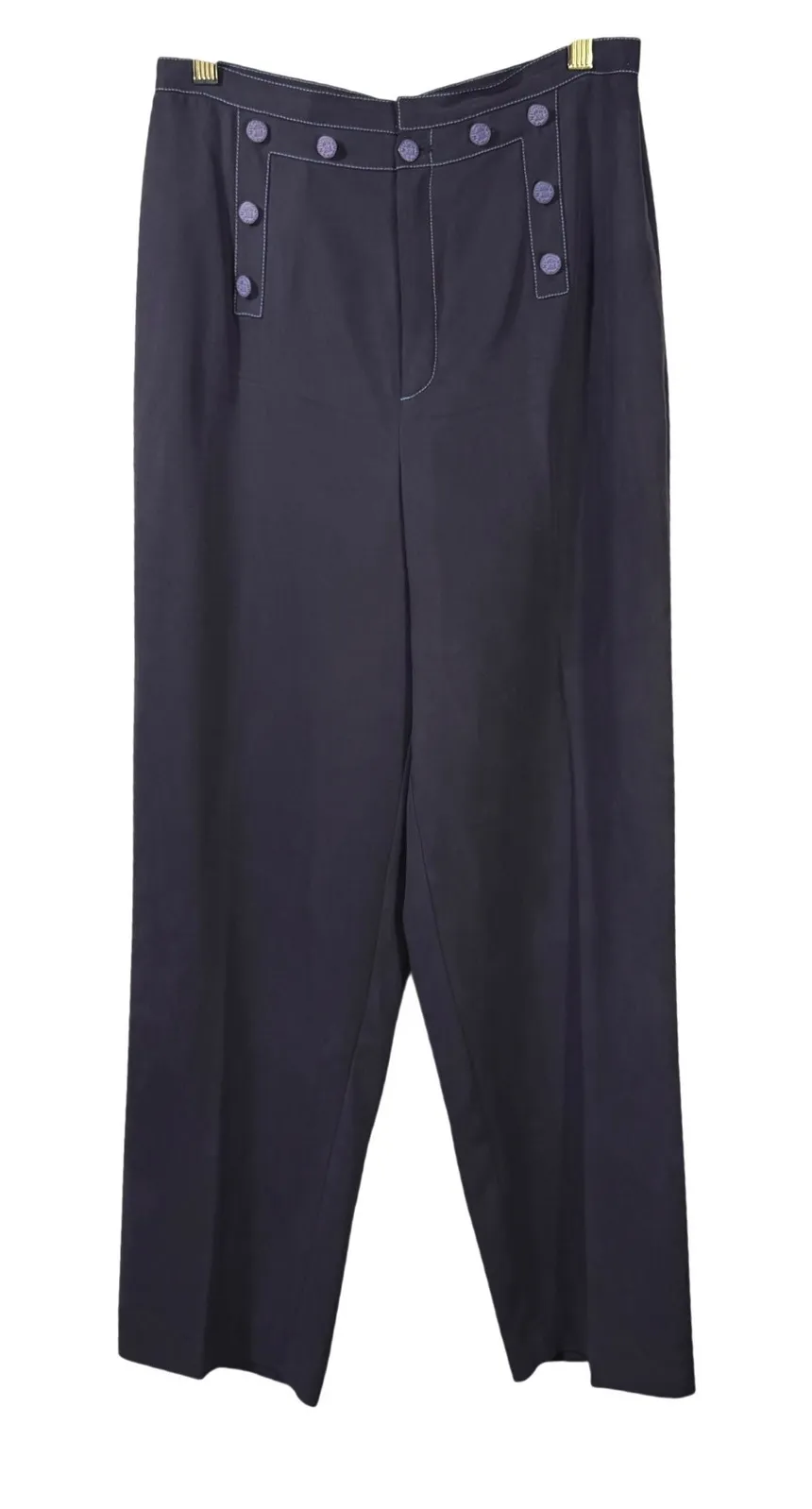 Dana B and Karen Silk Nautical Button Pants Women's Size 10 Navy Blue - Image 1