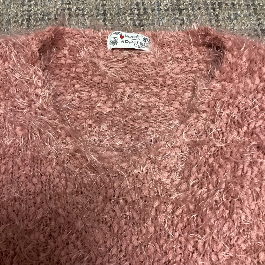 Poof Apparel Pink Dusty Rose Fuzzy Eyelash V-neck Sweater * Size L (Fit me as M) - Image 2