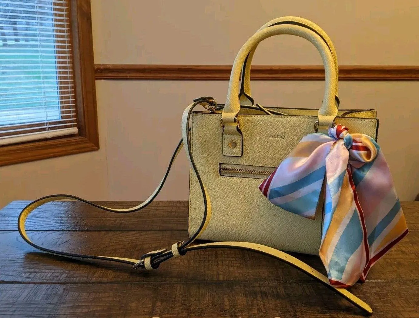 EUC ALDO Pastel Yellow Crossbody Shoulder Hand Bag Scarf Preppy Whimsycore Twee - Image 7