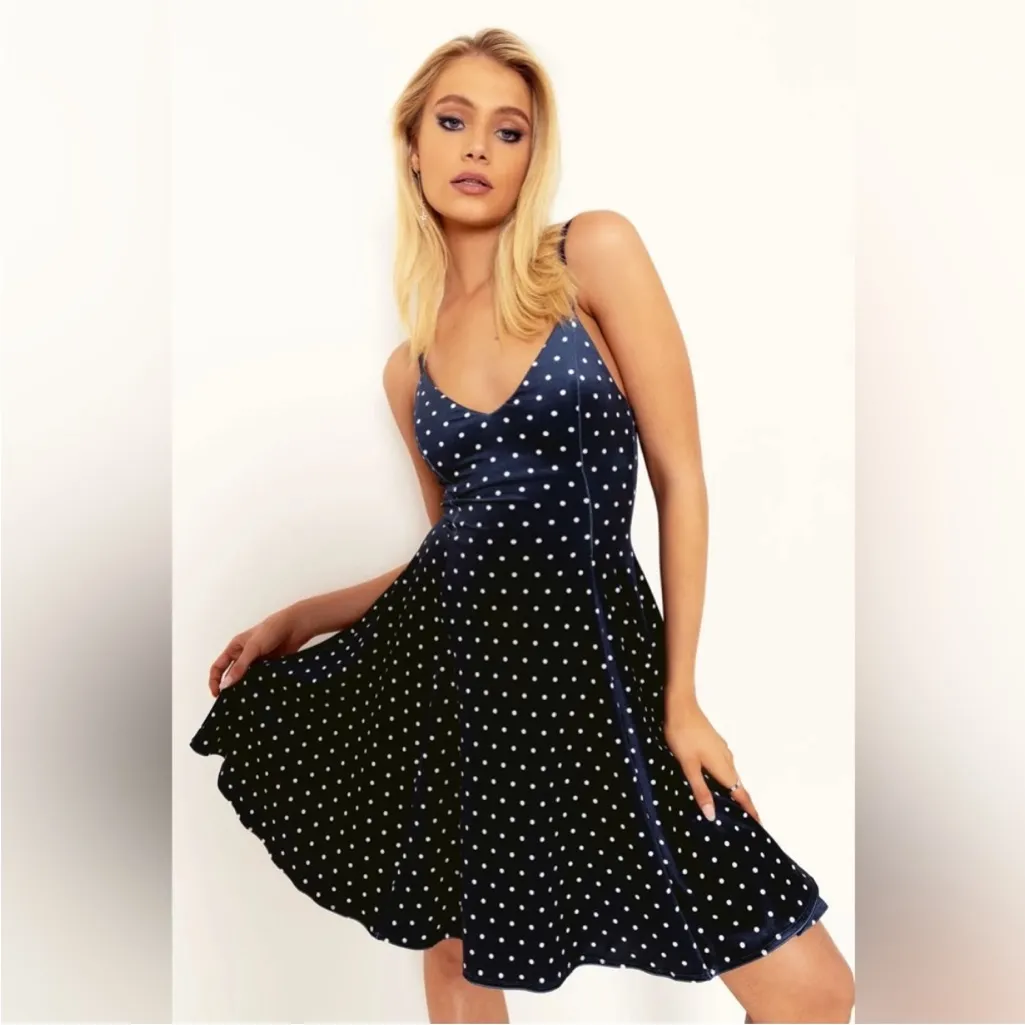 NWOT BlackMilk Midnight Blue Velvet Polka Dot Punk Mini Dress Size XXL 2XL - Image 6