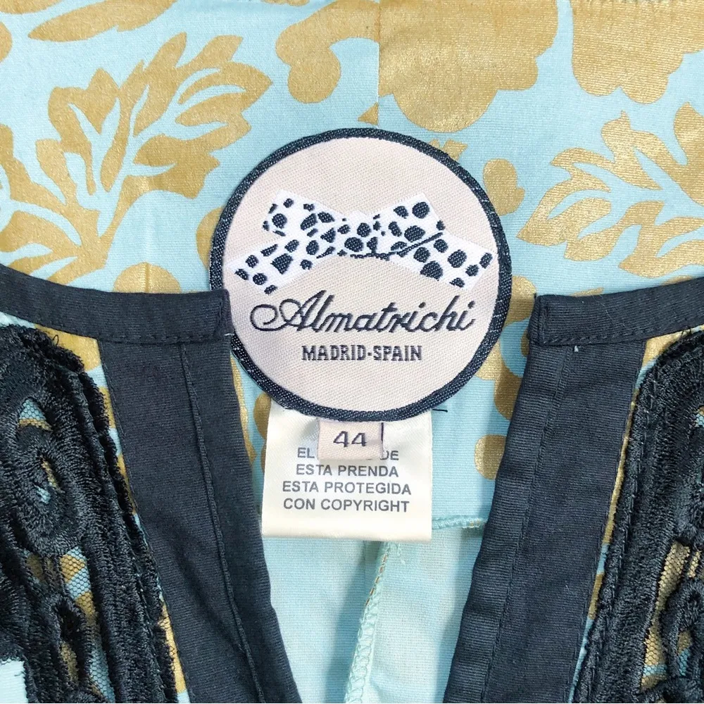 Almatrichi • painted floral tunic blouse teal metallic gold black lace resort Size M - Image 4