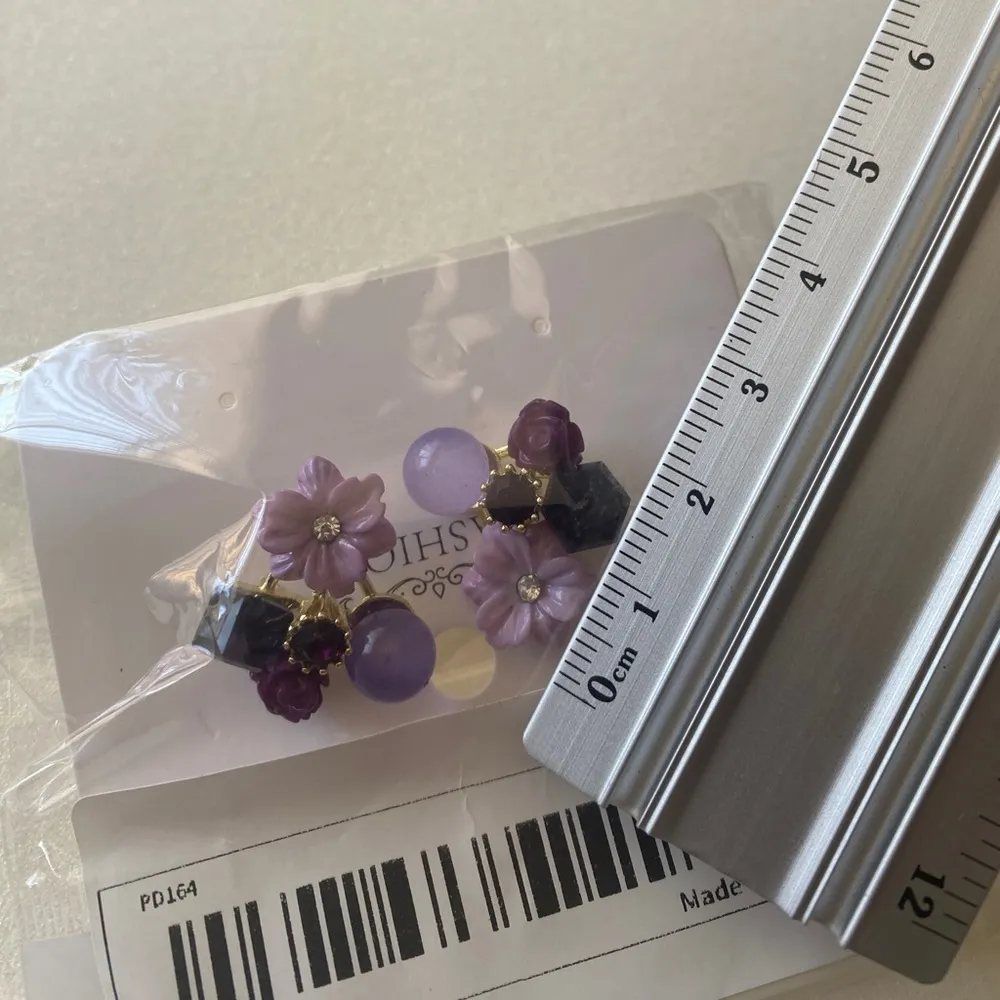 Purple Shiny Flower Shape Stud Earrings Inlaid Shiny Zircon Faux Fashion Jewelry Gold - Image 12