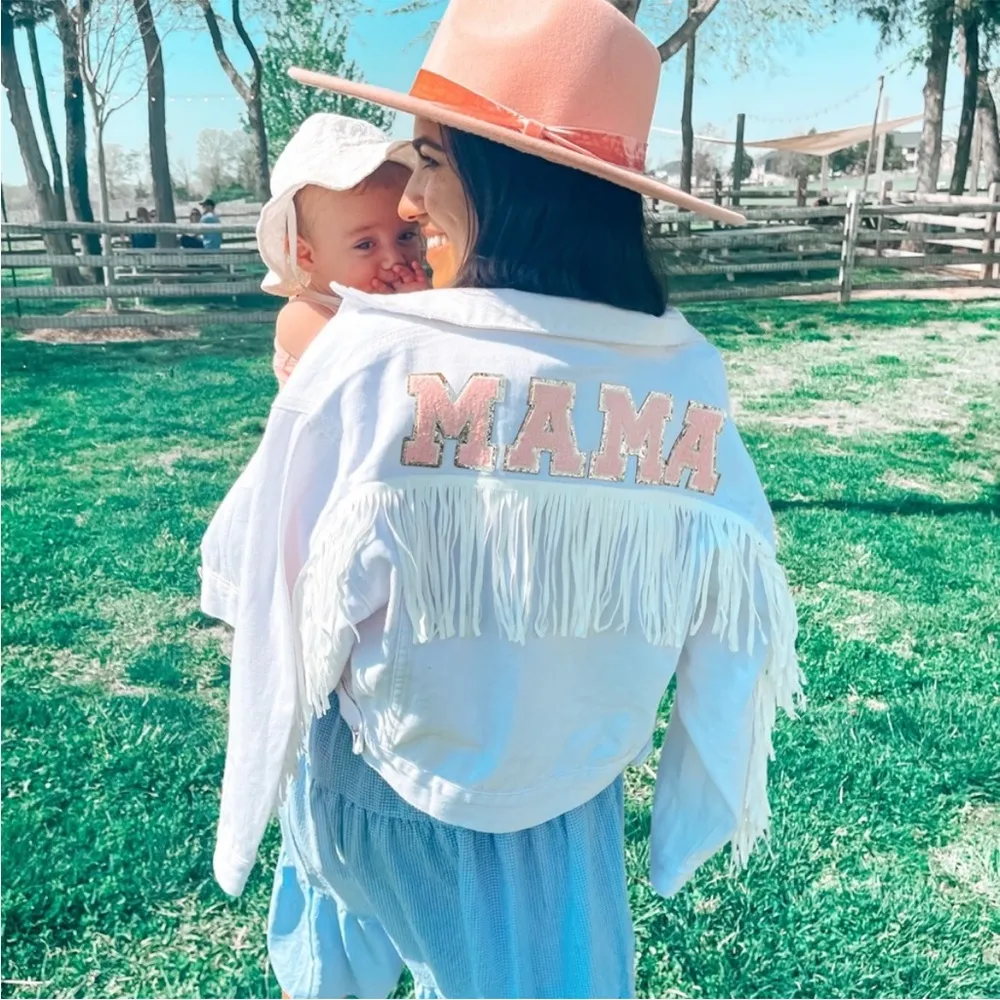 White Mama Fringe Jean Jacket - Image 6