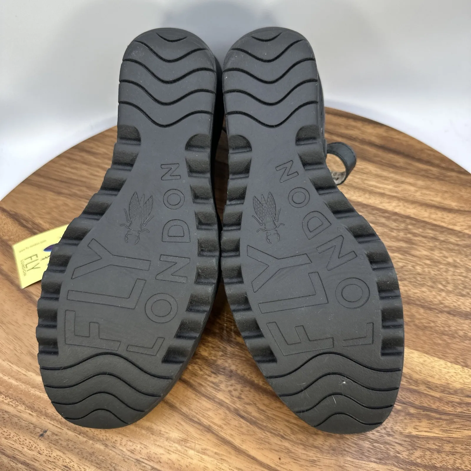NWT Fly London Yuka Wedge Peep Toe Sandals Shoes Black Leather Size 39 US 8-8.5 - Image 8