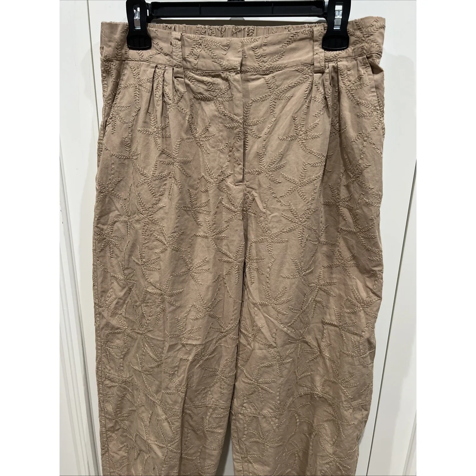 House Of Harlow 1960 Tan Embroidered Barrel Leg Trousers Pants Boho Granola Brown Size M - Image 2