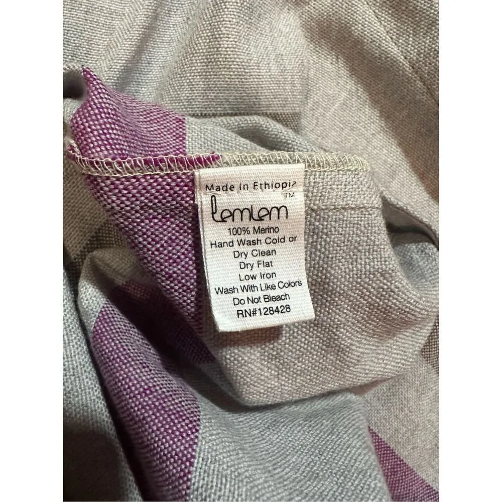 Lemlem gray purple 100% merino wool hooded pullover sz small - Image 6