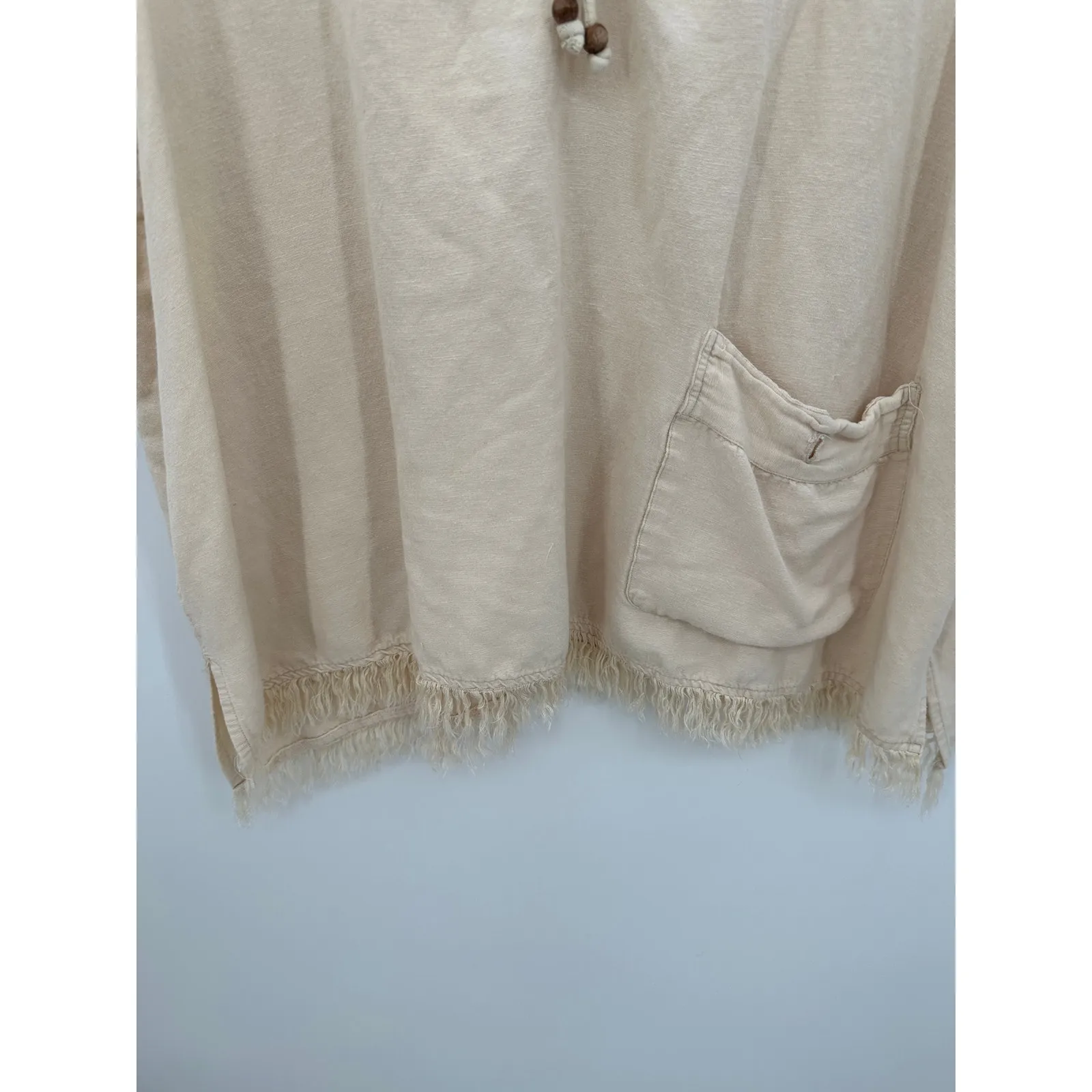Nubian Queen Tank Women 4X Cream Rayon Linen Lagenlook Boho Fringe Pocket Shirt - Image 3