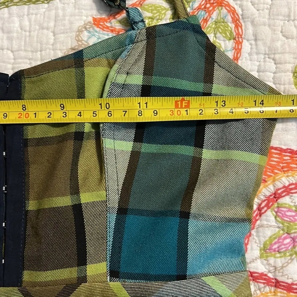 UO size XS Keya Plaid Hook & Eye Mini Dress allover plaid print adjustable strap - Image 6