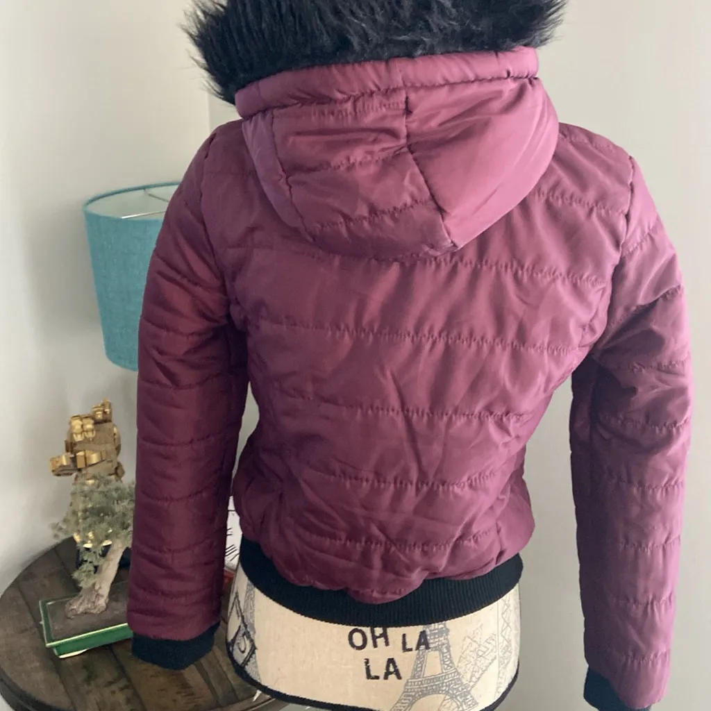 Jou Jou J2 Junior's Maroon Full Zip Winter Jacket Hood w/ Faux Fur Trim … Size undefined - Image 4