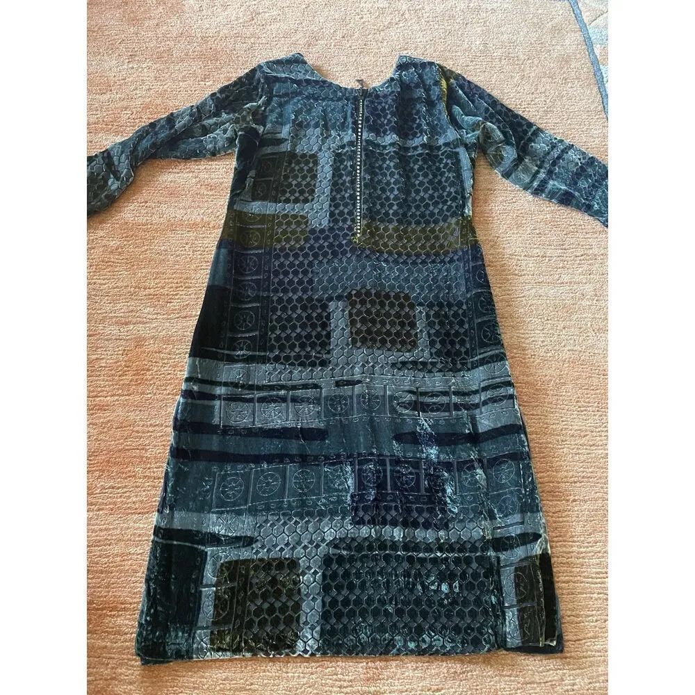 Women Kurta Pakistani Indian Kurti Shirt Dress S velvet silk and silk lining Blue - Image 7