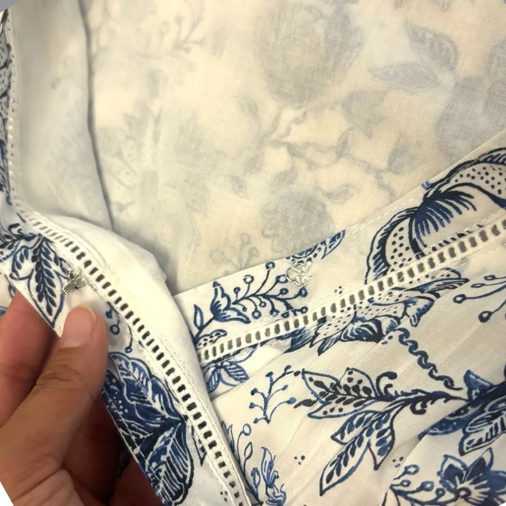 NWOT Lucky Brand Blue White Floral Paisley Faux Wrap Mini Sundress - Size 12 - Image 4