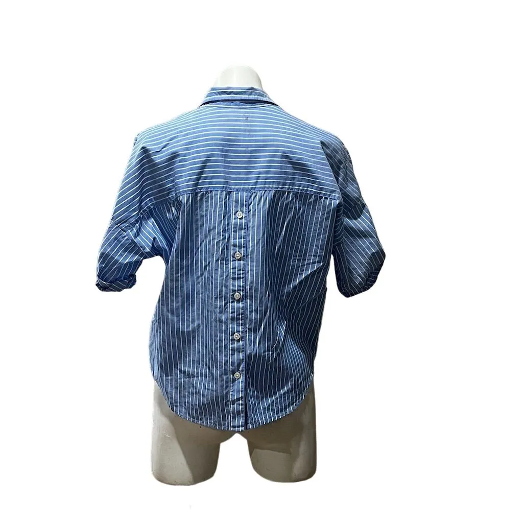 Joie Women's XS Blue & White Striped Short Sleeve Button Down Shirt - Image 6