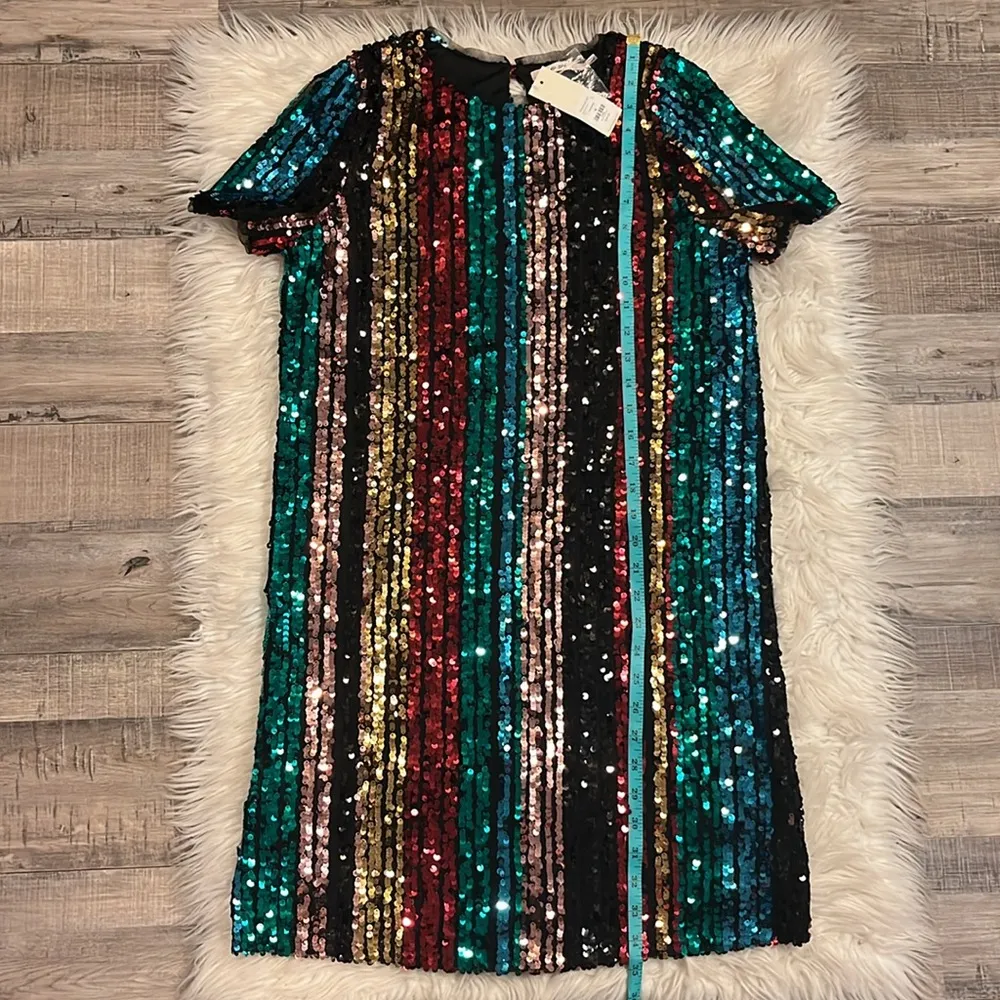 NWT Francesca’s Mi Ami sequin multi rainbow shift mini dress M - Image 7
