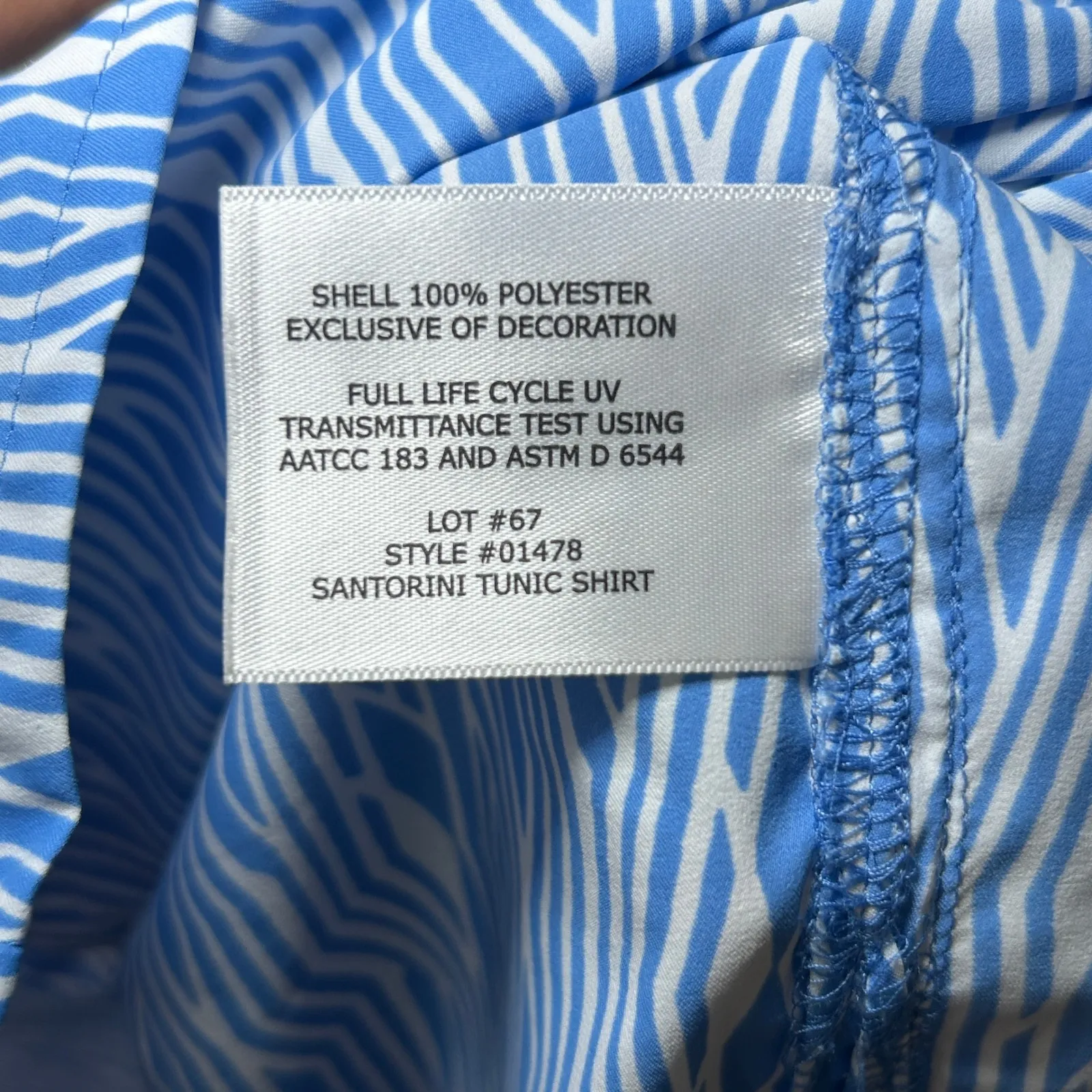 Coolibar‎ Santorini Tunic Shirt UPF 50+ XL Blue White Geometric Sun Protection - Image 6