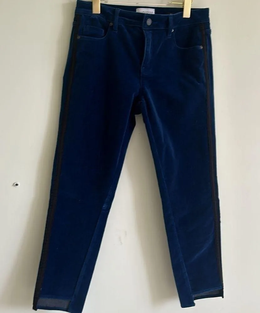 Parker Smith Skinny Twisted Tuxedo Blue Velvet Step Pants With Stripes Size 29 - Image 4