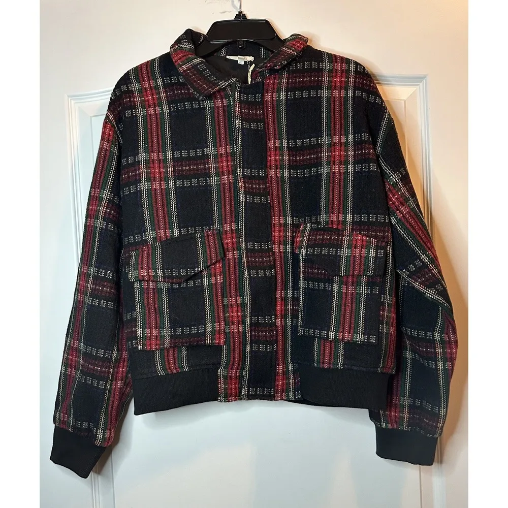 Le Miel By Hyped Plaid Bomber Jacket Size Medium NWT Black - Image 3