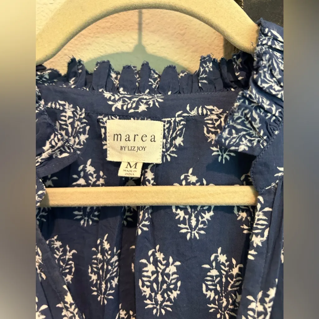 Marea by Liz Joy Liz Indigo Floral Ruffle Mini Dress Blue Size M - Image 6