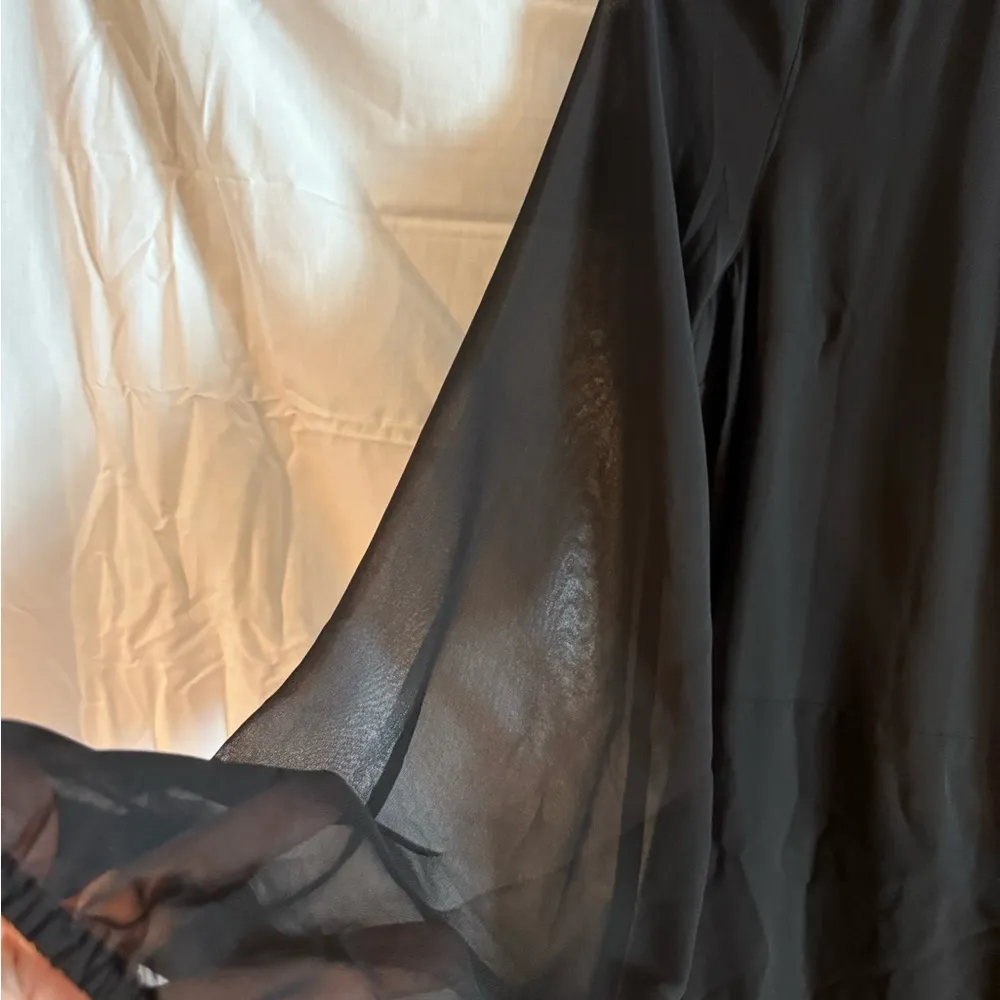 Express Black Sheath Dress with Plunge Neckline and Bishop Sleeves - Image 4