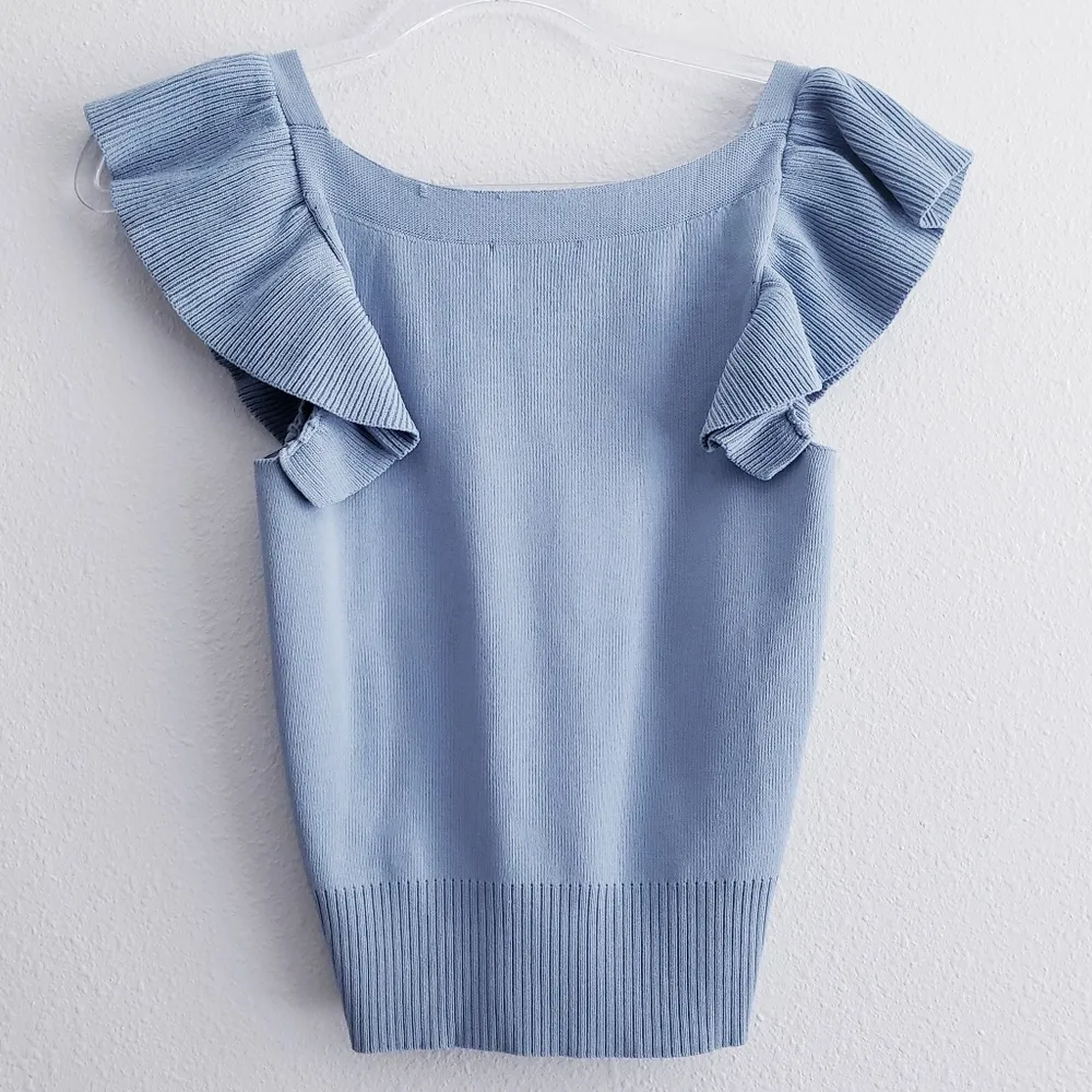 Lucy Paris Sarah Ruffle Knit V-Neckline Blouse - Image 5