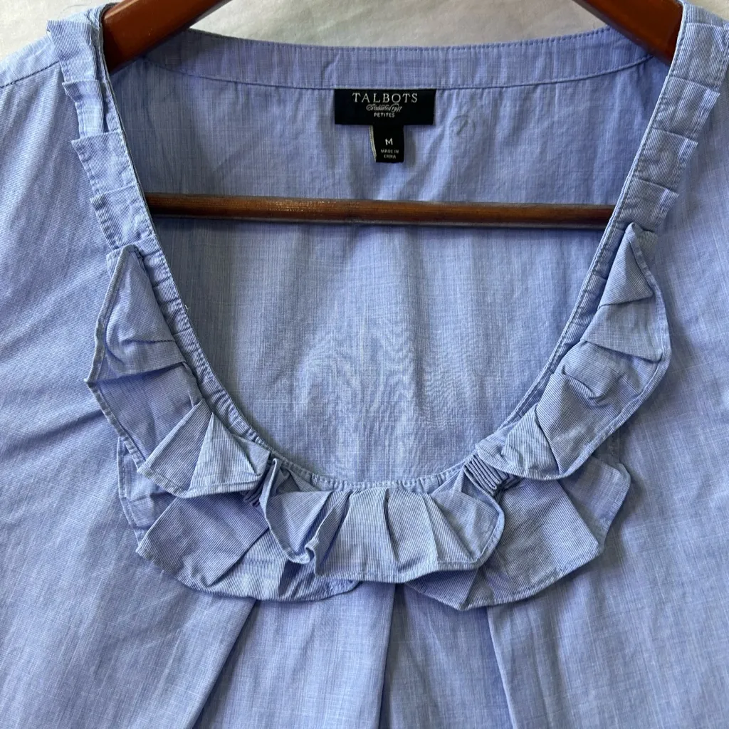 Talbots Blue Boxy Ruffled Tank Top sz M petite - Image 3
