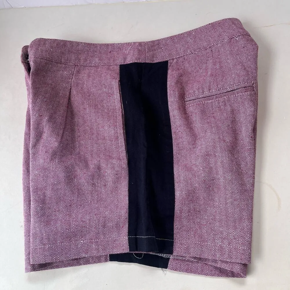 VALIJA Pleated Womens Shorts Sz Small ColorBlock Chevron High Rise 2" Red Preppy - Image 3