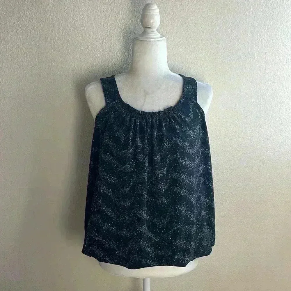 Anthropologie Shimmer‎ Black Silver Bubble Tank Blouse Carly Top S - Image 4
