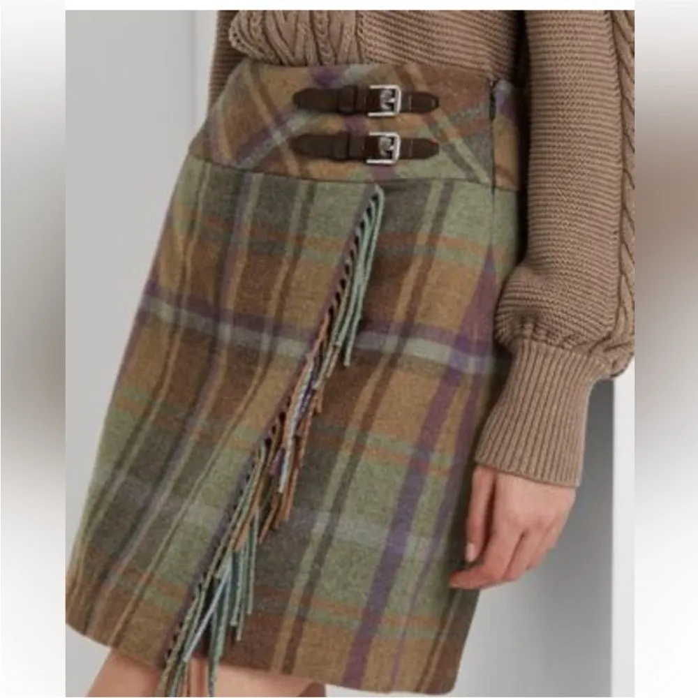 Lauren Ralph Lauren Plaid Fringe Trim Tweed Mini Skirt size 12 NWT - Image 6