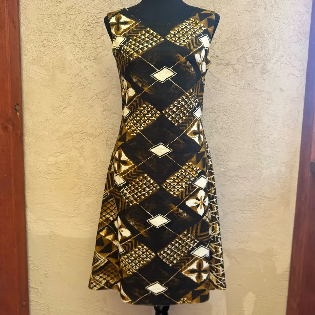 Vintage Handmade 70’s Button Back Detail Tiki Bar Mini Dress Black - Image 2