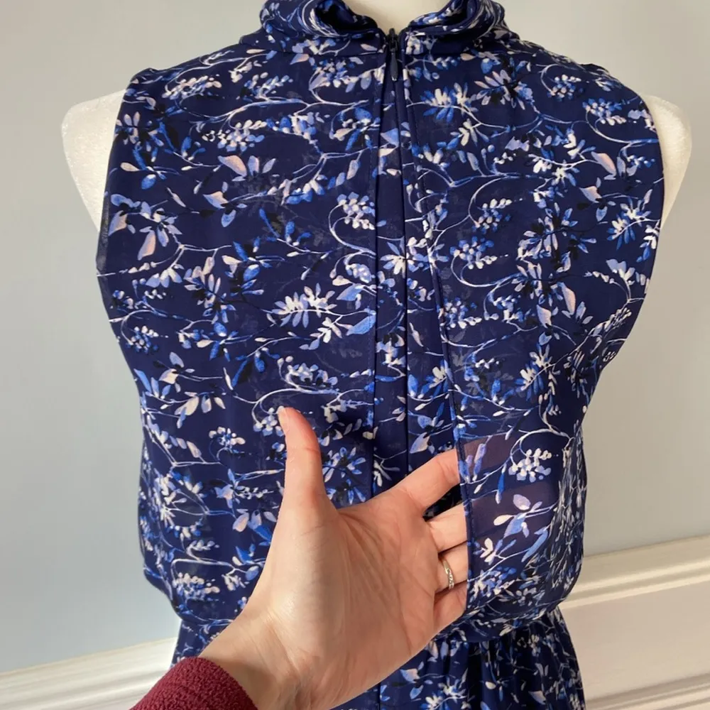 Harper Rose Floral Print Tie Waist Chiffon Midi Dress in Navy Size 6 - Image 9