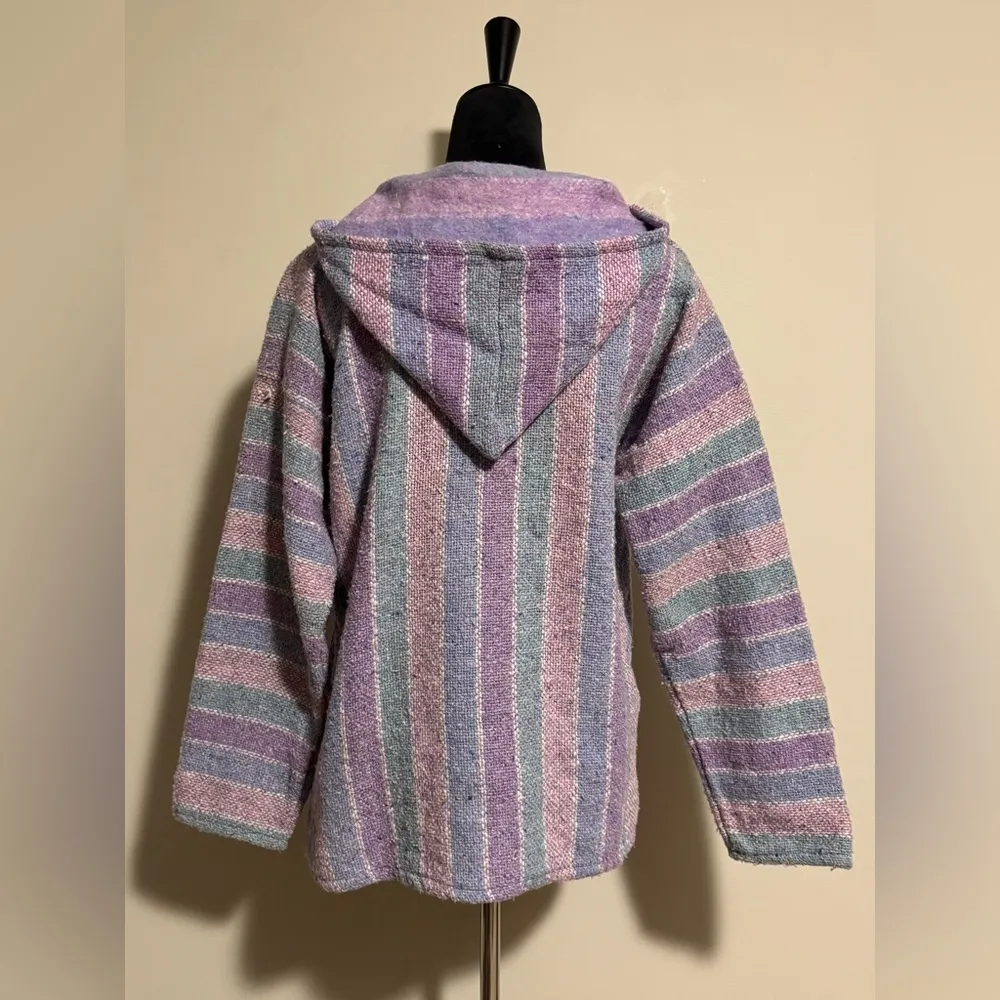EUC Purple and Pink Striped Baja Hoodie with Pocket size medium - Image 5