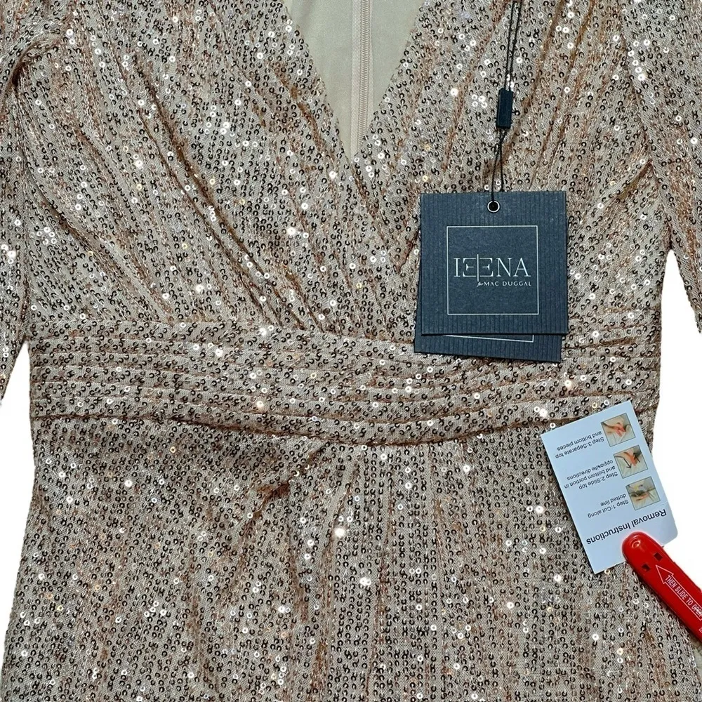 Ieena Mac Duggal V Neck Sequence Long Sleeve Dress | U.S. Woman’s Size 4 - Image 10
