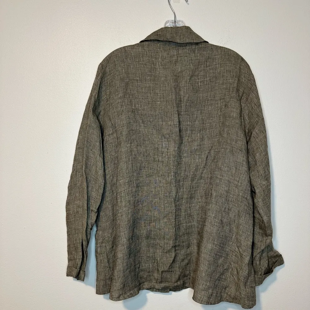 FLAX Linen Shirt Gray Lagenlook Jacket Top Pockets Long Sleeves Sz M Sustainable - Image 3
