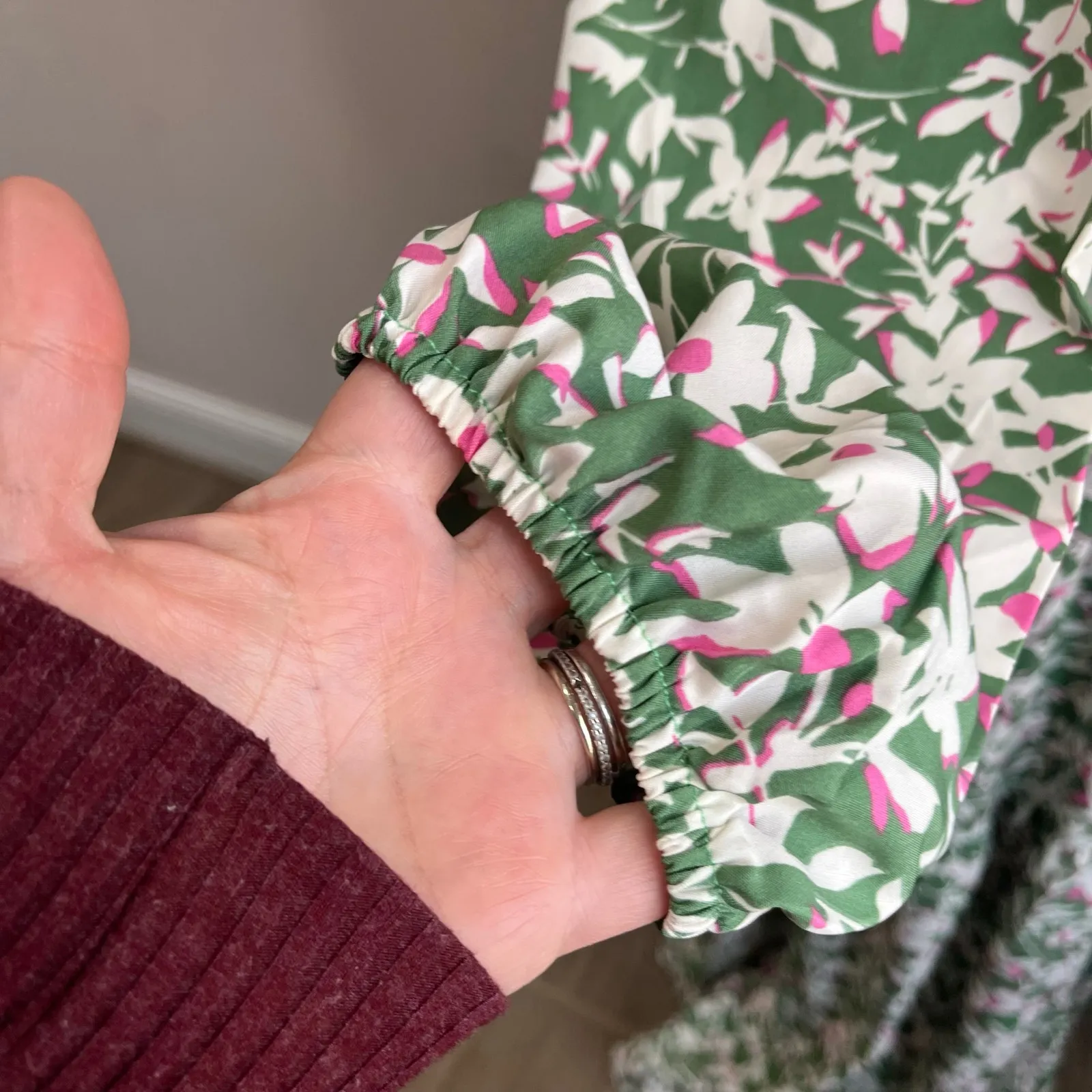 Rusttydustty Green Floral Boho Maxi Dress Size 4XL Long Sleeve Smocked Waist - Image 7