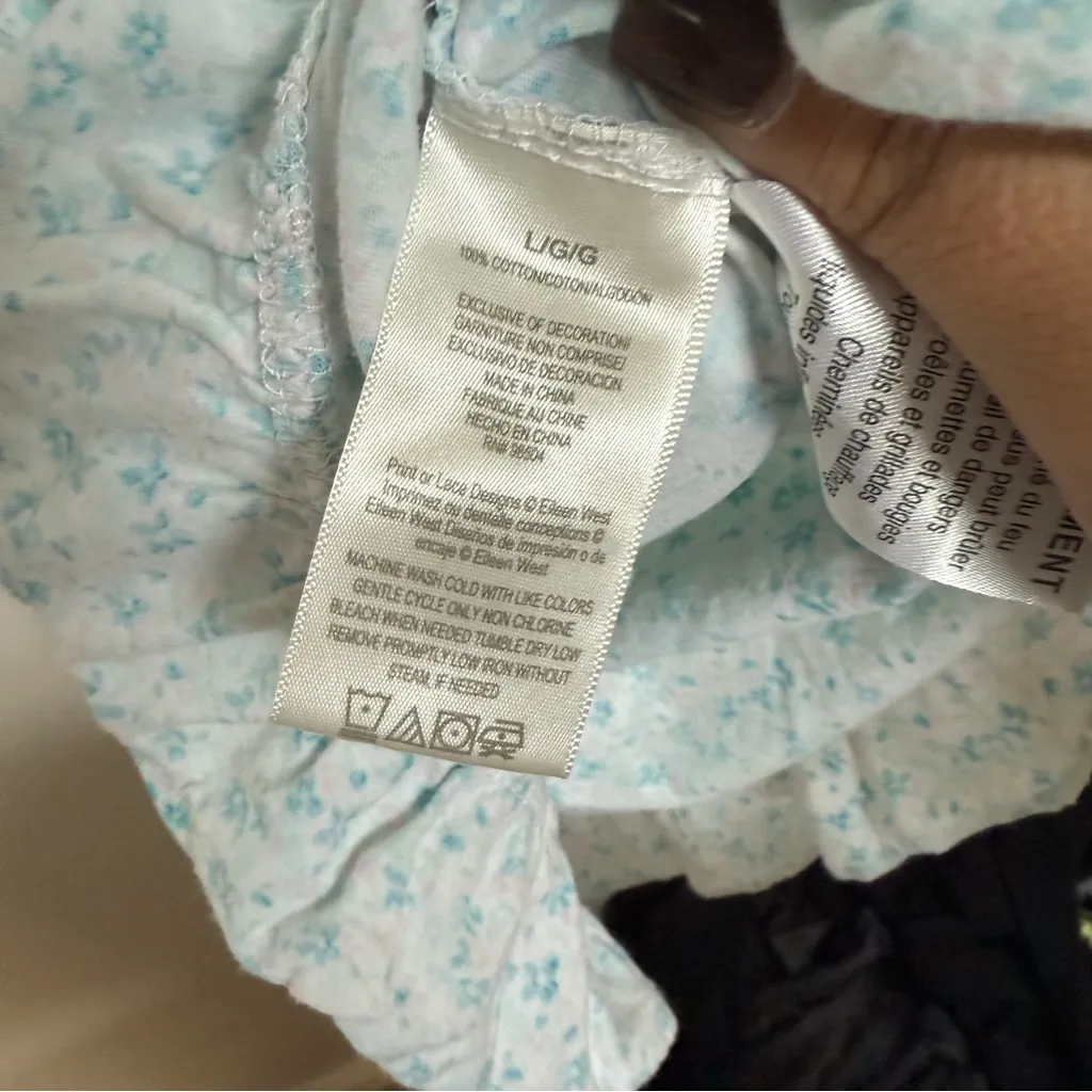 EILEEN WEST Cotton Cap Sleeve Short Floral‎ Nightgown In Aqua Print sz L Blue Size L - Image 3